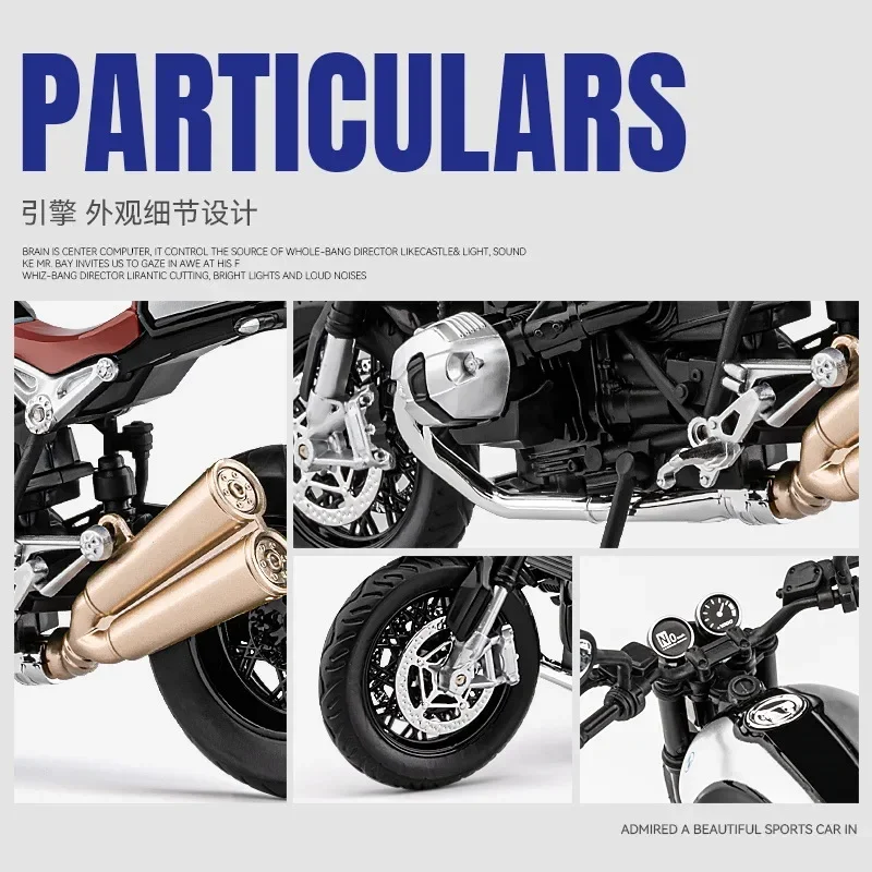 1:12 BMW Latte Retro Alloy Model Diecast Motorcycle Model Simulation Sound Light Kids Toys Gift M59