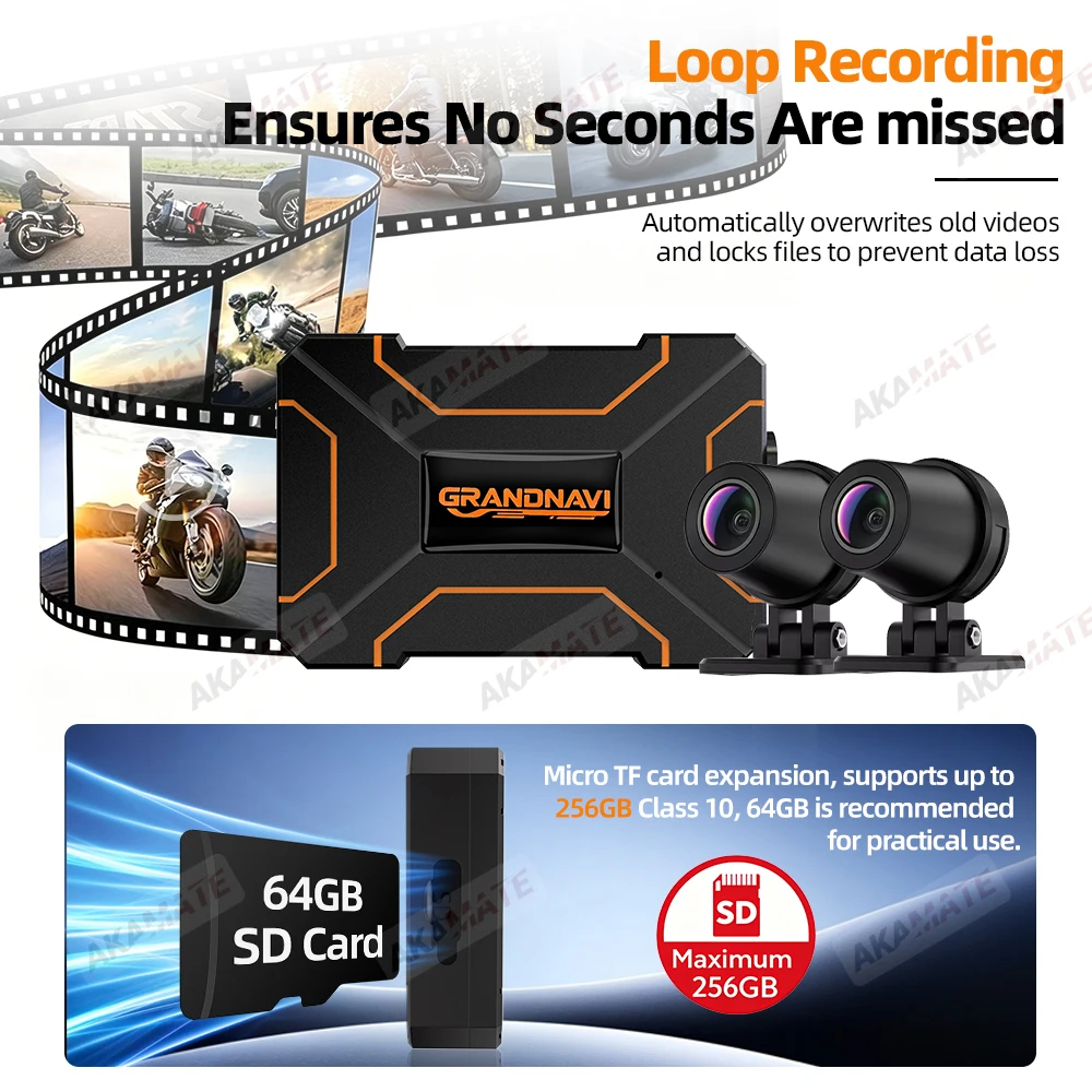 2K Motorrad-DVR Dual 1080P WiFi Vorder- & Rückkamera Wasserdichter Rekorder Motorrad-Dashcam Black Box Dual-Objektiv Wasserdicht – Detail 10