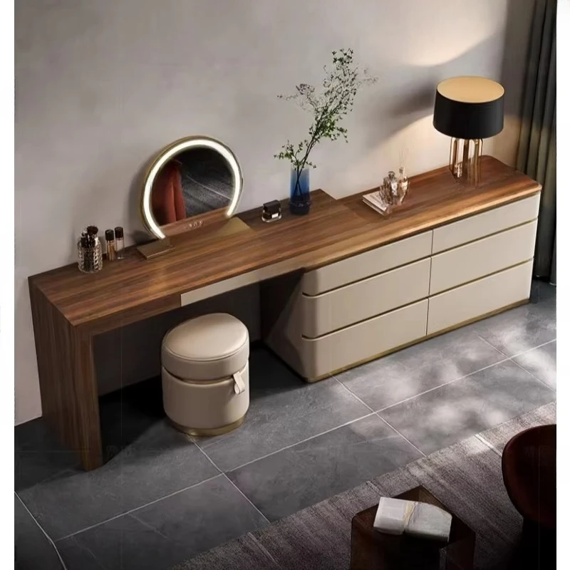 Light luxury makeup table, luxury house, simple black walnut integrated dresser