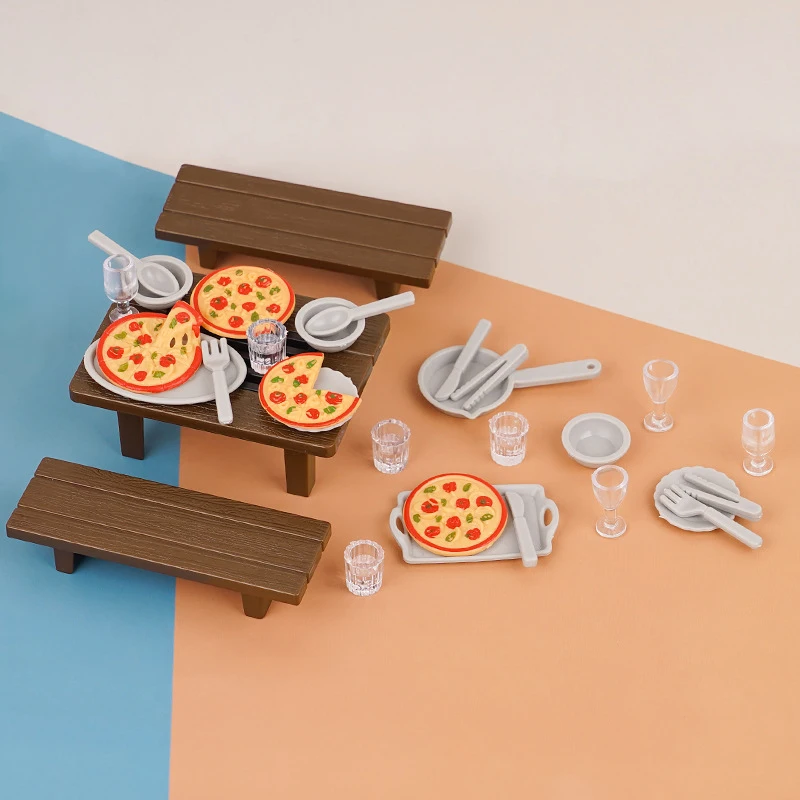 1 Set Simulation Mini BBQ Pizza Cup Kit Table Chair Dollhouse Model Kitchen DIY Accessories Kids Pretend Play Toy