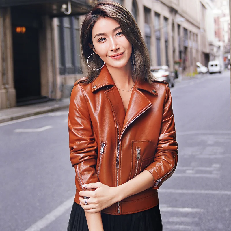 

2023 New Genuine Leather Jacket Women Korean Motorcycle Women's Sheepskin Coat Spring Autumn Female Jacket Couro Legit