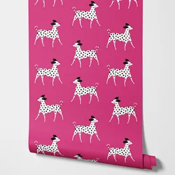 Cute dogs Peel and Stick Wallpaper in Dusty Pink, Animal Vintage Decoration Adhesive,Dog Design For Room Decoration