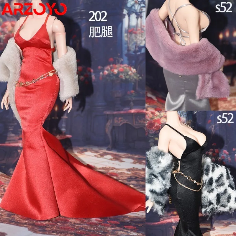 Customized 1/6 Scale Female Sexy Backless Tailing Skirt Evening Dress Shawl Clothes Model Fit 12'' Solider Action Figure Body