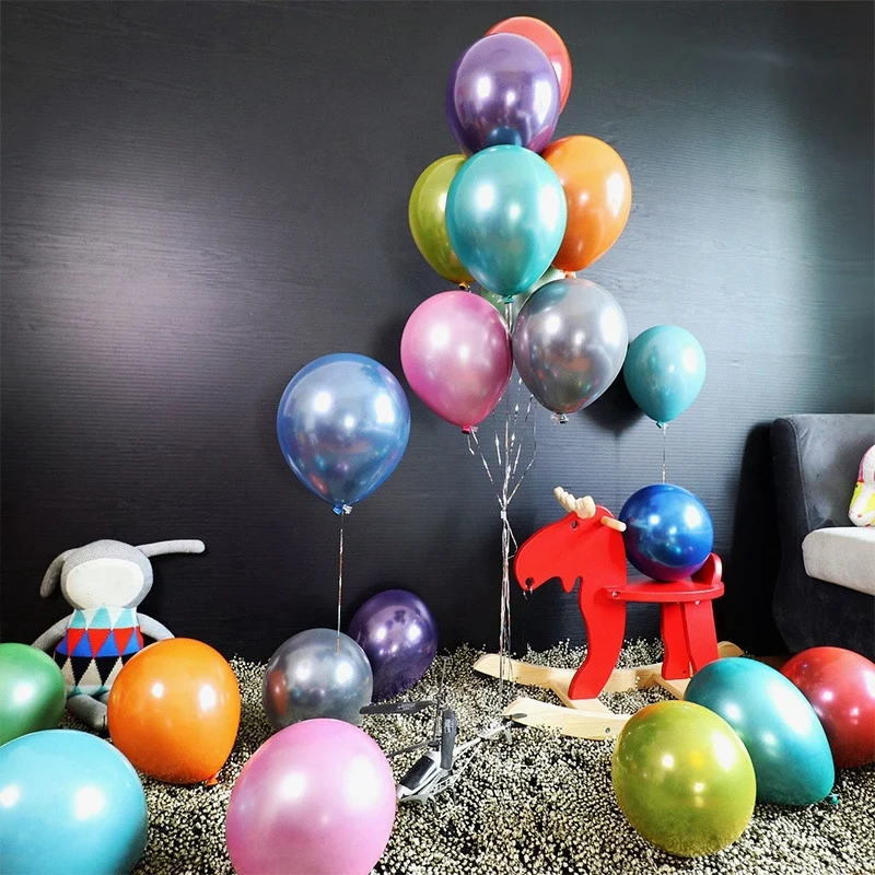 ABMO 50Pcs 10 Inch Metallic Latex Balloons Thick Chrome Glossy Metal Pearl Balloon Globos For Party Decor