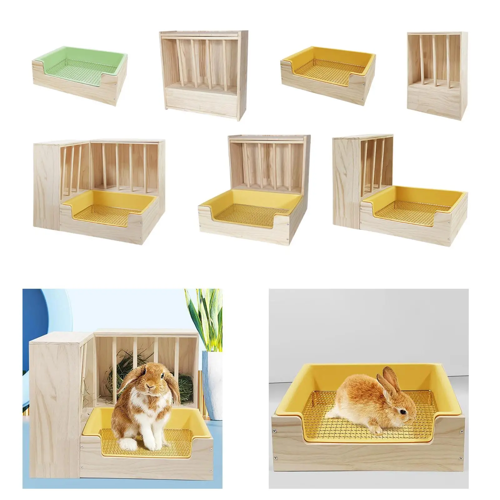 2 in 1 Rabbit Hay Feeder with Toilet Box,Bunny Feeder Manger,Wooden Food Feeding Manger,Grass Rack Litter Pan for Small Animals