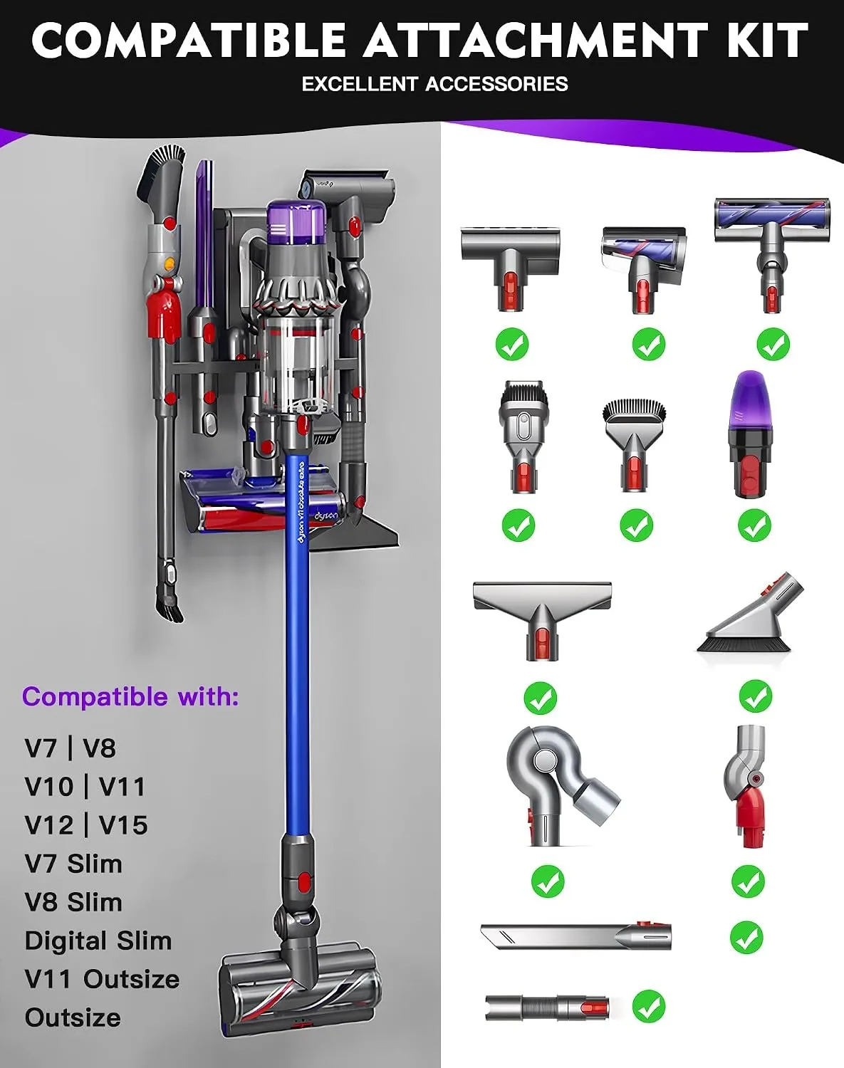 Suitable For Dyson V7 V8 V11 V12 V15 Vacuum Cleaner Head Storage Bracket V10 Lightweight Version Expansion Hanging Mount