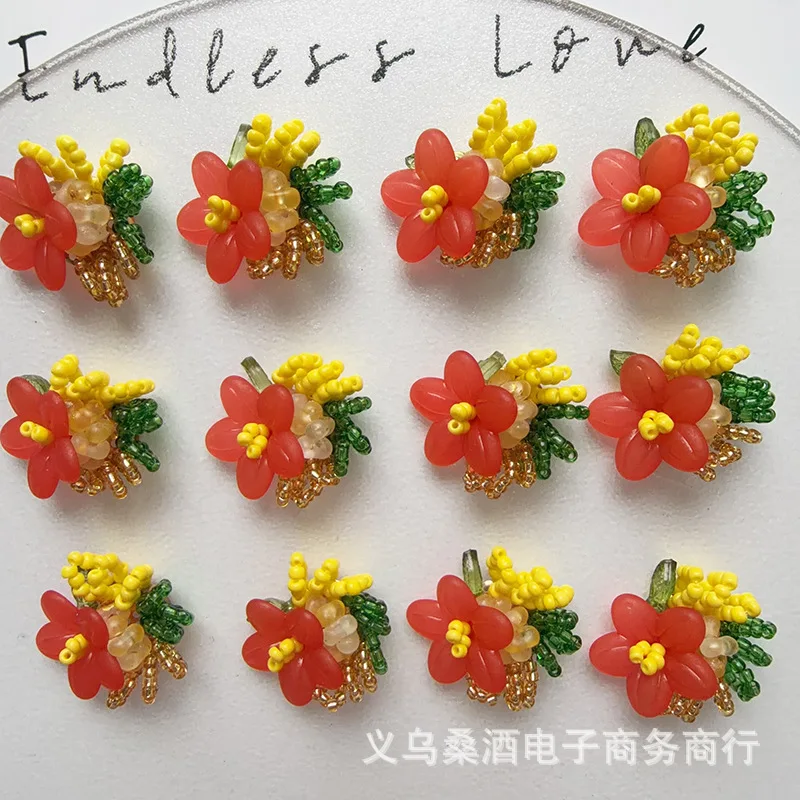 Red Chinese Floral Hairband Shoe Hat Cap Embellishment for Clogs Clothing Trim Handmade Beaded Buckle Premium Quality