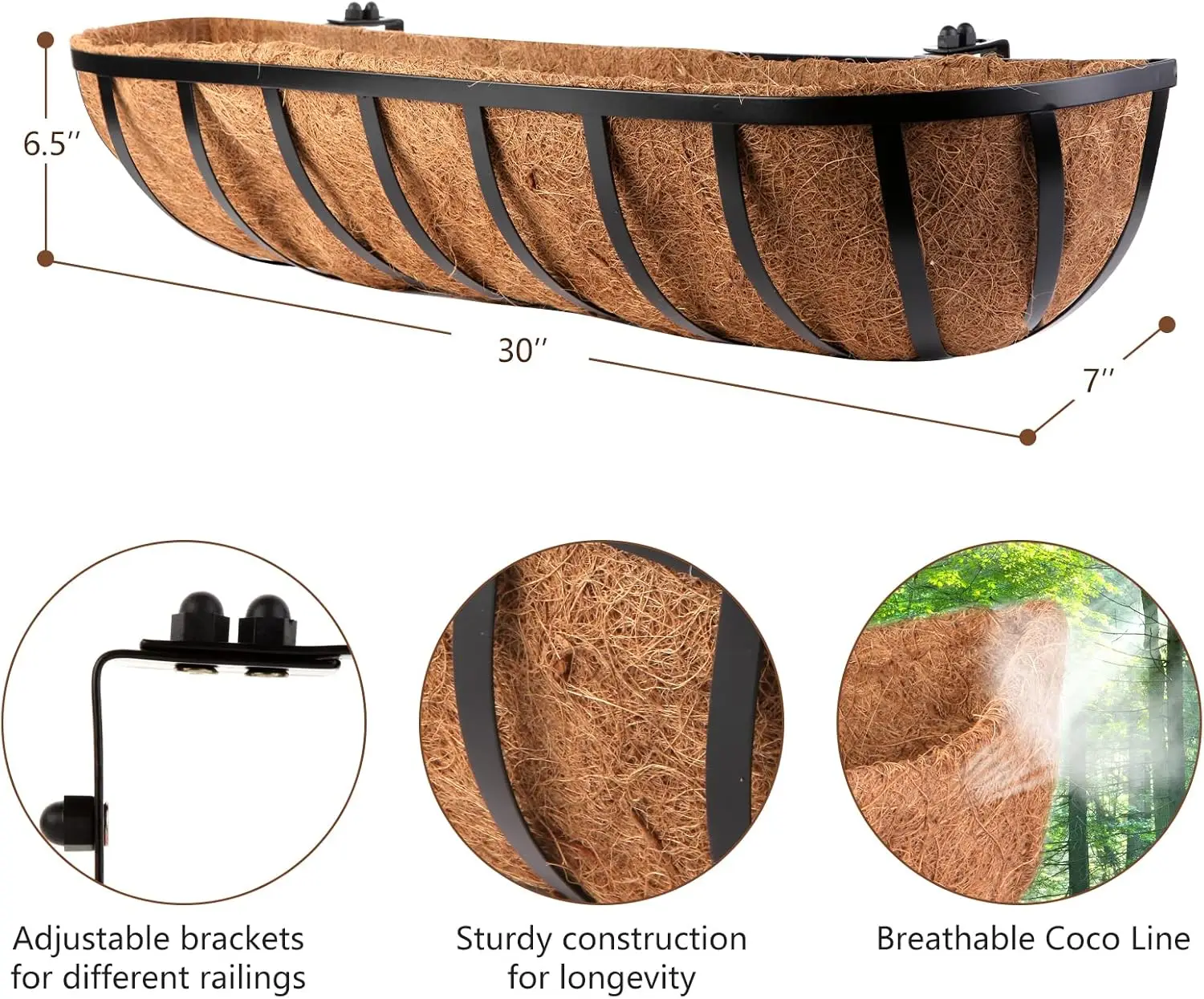 

4 шт. 30-дюймовый оконный ящик, перила для палубы, кашпо с подкладкой в стиле коко для наружного балкона, забора, патио, направляющие для патио - Прямые продажи с фабрики