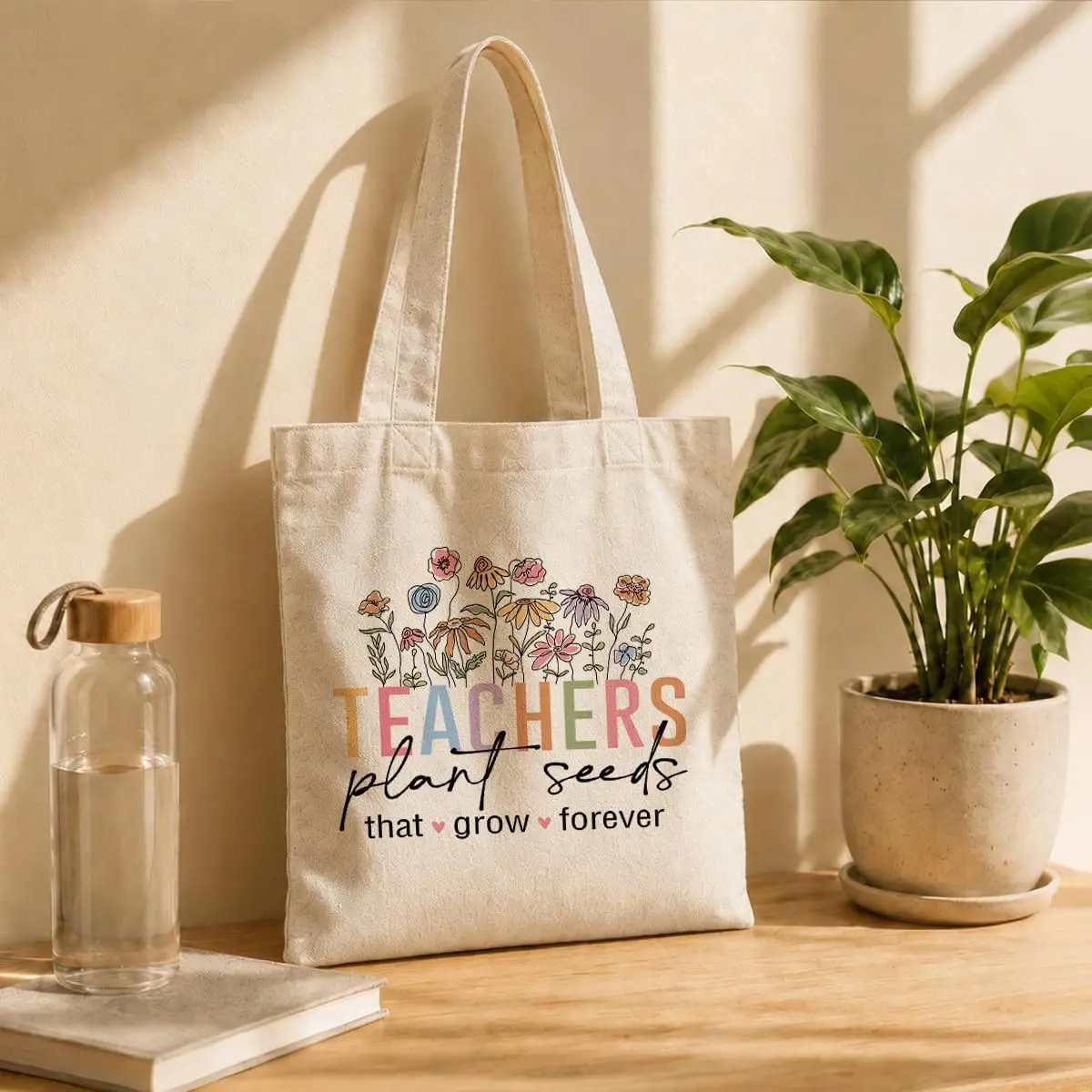 Minimalist Teacher Quote Canvas Tote Bag 