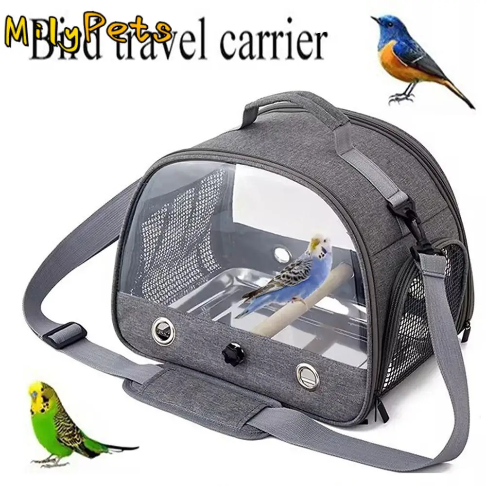 

Foldable Bird Travel Carrier Clear Side Window Portable Parrots Takeaway Bag Detachable Foot Wooden Stick Stainless Steel Tray
