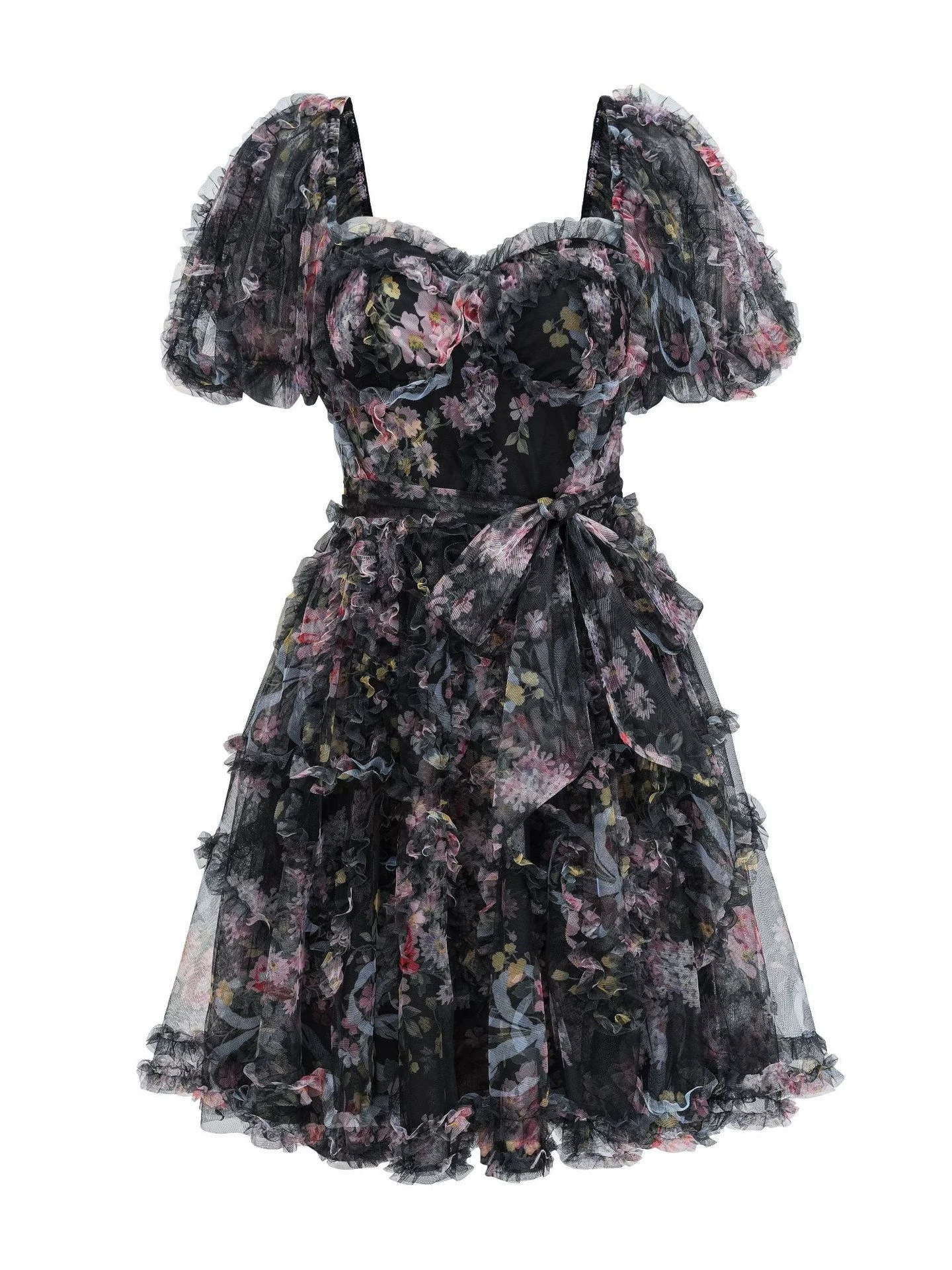 

French 2025 new arrival chic fairy print mesh holiday style dress short fairy dress-GZXX498