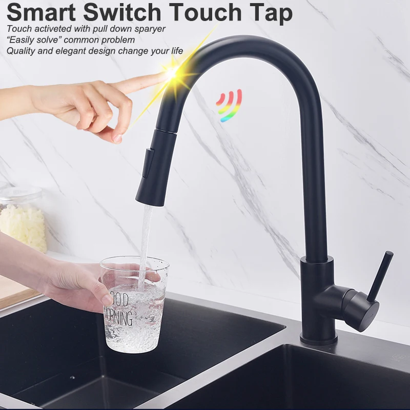 Smart Touch on Kitchen Faucets 304 Stainless Steel Hot Cold Kitchen Sink Mixer Tap Black Sensor Touch Kitchen Sink Mixer Faucet
