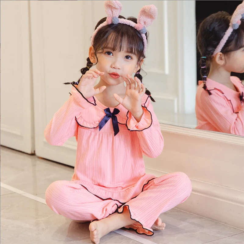 New Girl\'s loungewear Pajamas for children Baby Pajama Child Winter Zhongda Children\'s Long sleeved Pure Cotton Home Clothes set