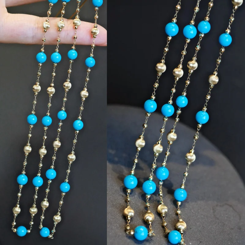 

18k Gold American Natural Turquoise Necklace Fine Jewelry Chain Creative Gift