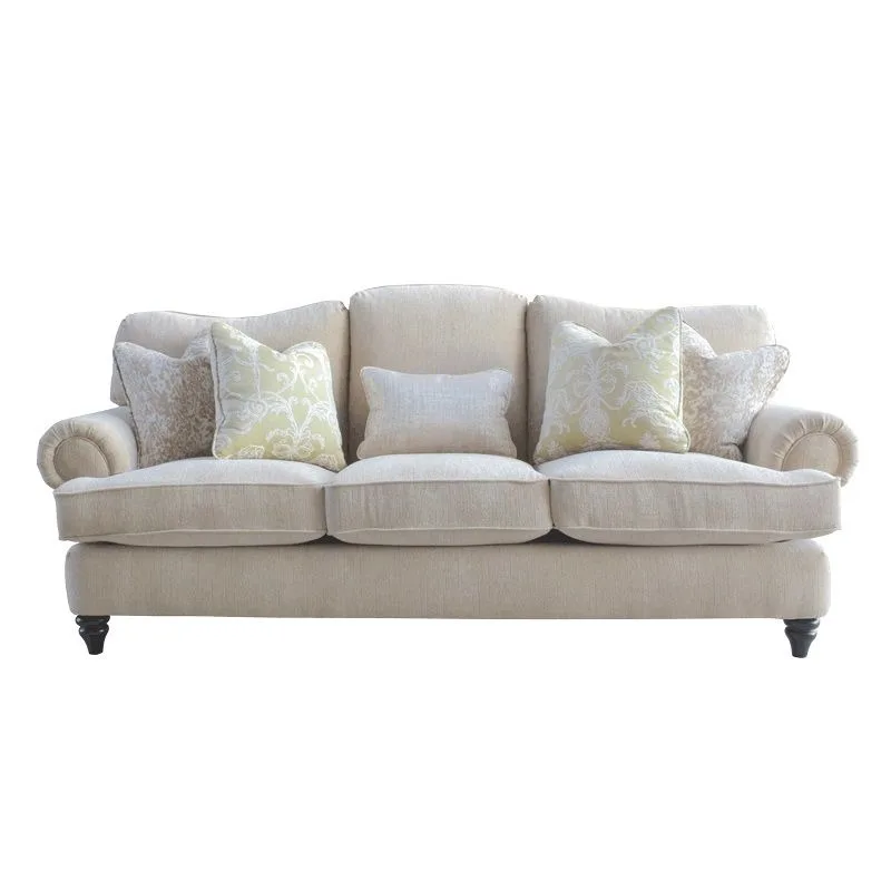 Thickened down heightened living room solid wood three-person chenille fabric soft sofa American country light luxury