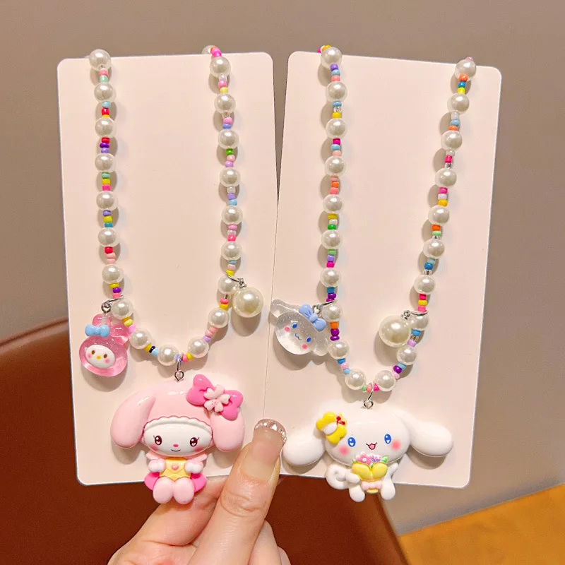 Kuromi My Melody Kawaii Children Cute Beaded Necklace Cartoon Accessories Girl Pendant Necklace Game Props Birthday Gift