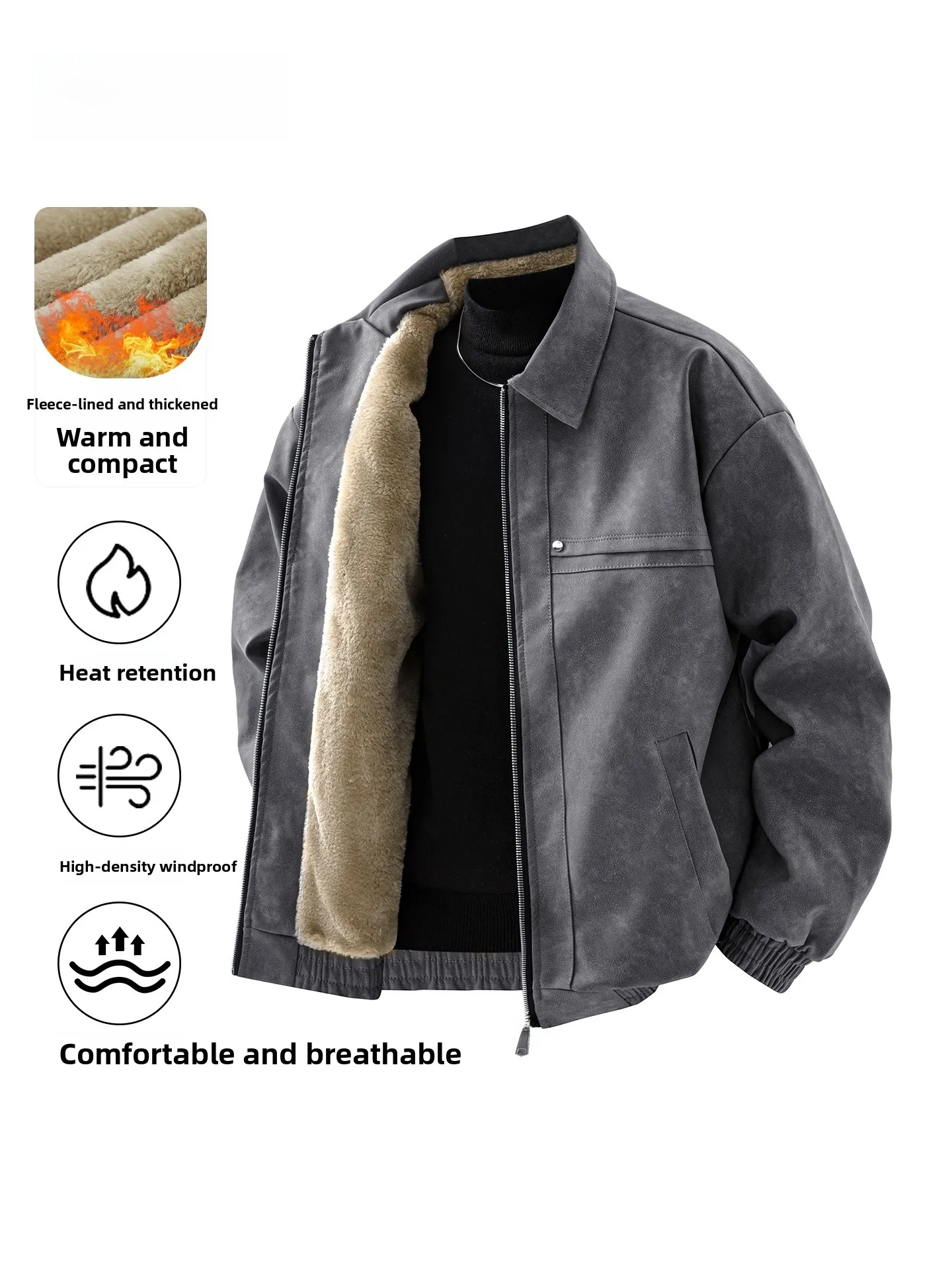 

Мужское джато из искусственной кожи на подкладке, осень-зима, свободное модное теплое мотоциклетное пальто, повседневное длинное свековое пальто на молнии