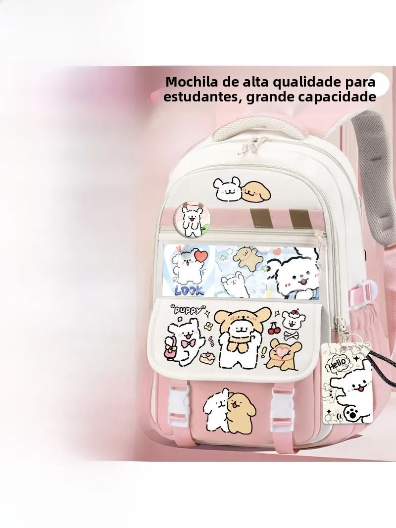 cute-dog-line-children's-backpack-large-capacity-little-girl-school-bag-lightweight-double-shoulder-bag-cartoon-style-travel