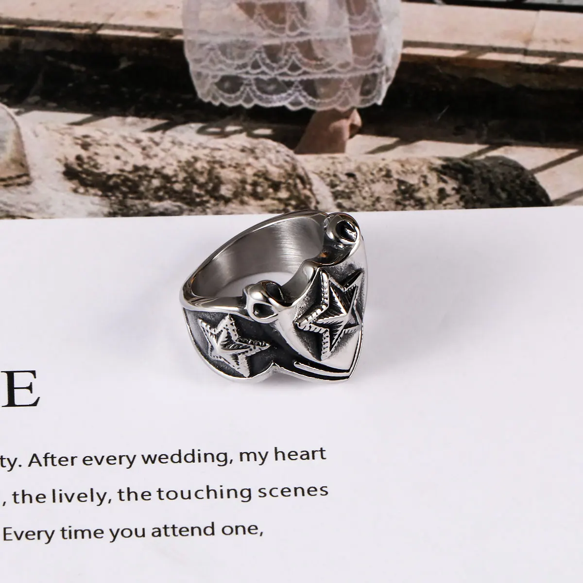 1Pcs Triangular Stainless Steel Non-Fading Star Ring, Boys' Five-Pointed Star Ring, Punk Retro Jewelry
