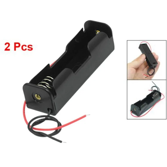 2 Pcs Black 18650 Flat Tip Batteries Battery Holder Case w Wire