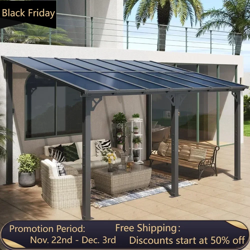 10’x 14’ Gazebo, Wall Mounted Gazebos Pergola on Clearance, Outdoor Patio, Large Wall-Mounted Heavy Duty Awnings