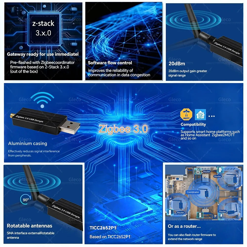 Zigbee 3.0 USB Dongle Universal Zigbee Wireless Gateway Hub USB Interface Capture Support Home Assistant Zigbee2MQTT OpenHAB