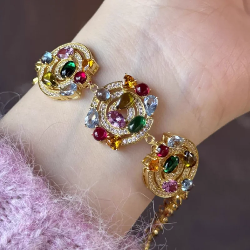 KQDANCE Luxury Multi Colored Round Circle Lab Grown Sapphire Bracelet Women's Bracelets Gold Plated Bracelet Silver 925 Jewelry