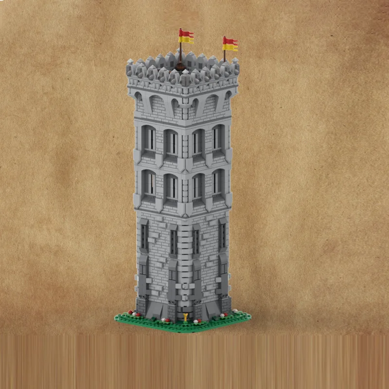 中世の城モデル MOC 組み立てブロック 赤い城塔 コーナーモジュール式テクノロジー 子供向けホリデーギフト 組み立ておもちゃセット