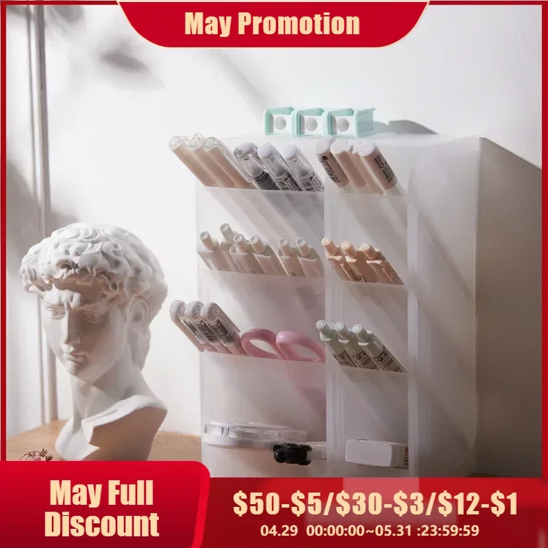 Kawaii Creative Multifunctional 4 Grid Desktop Organizer Pen Holder Makeup Storage Box School Office Accessories Pen Holder