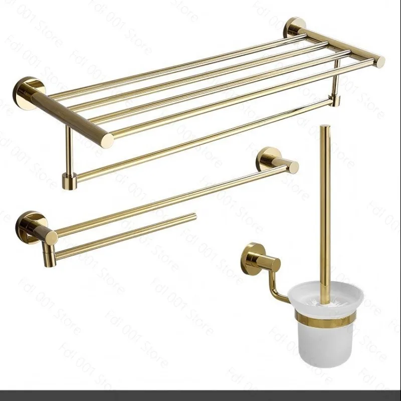 Gold all-copper towel rack Bath towel rack Bathroom wall hanging towel bar Shelf Bathroom hardware pendant set