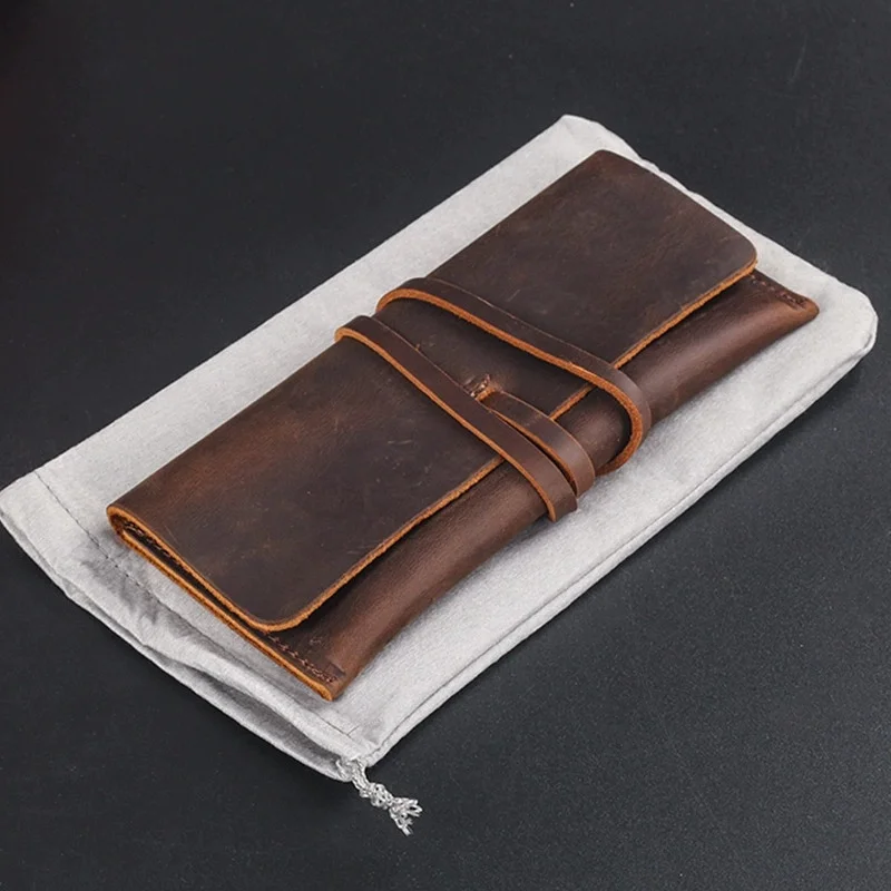 1Pc Portable Pipe Storage Bag Handmade Pipe Bag Gentleman Grass Bucket Silk Storage Holder Crazy Horse Leather Rope