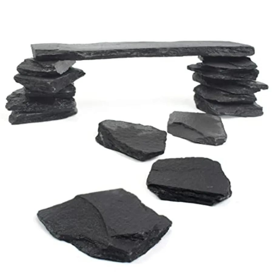 

Natural Slate Stone Rocks, Mix of Stones 2 to 3 inches and 1 piece About 8 inches - for Aquariums and Terrariums, Aquascaping 3
