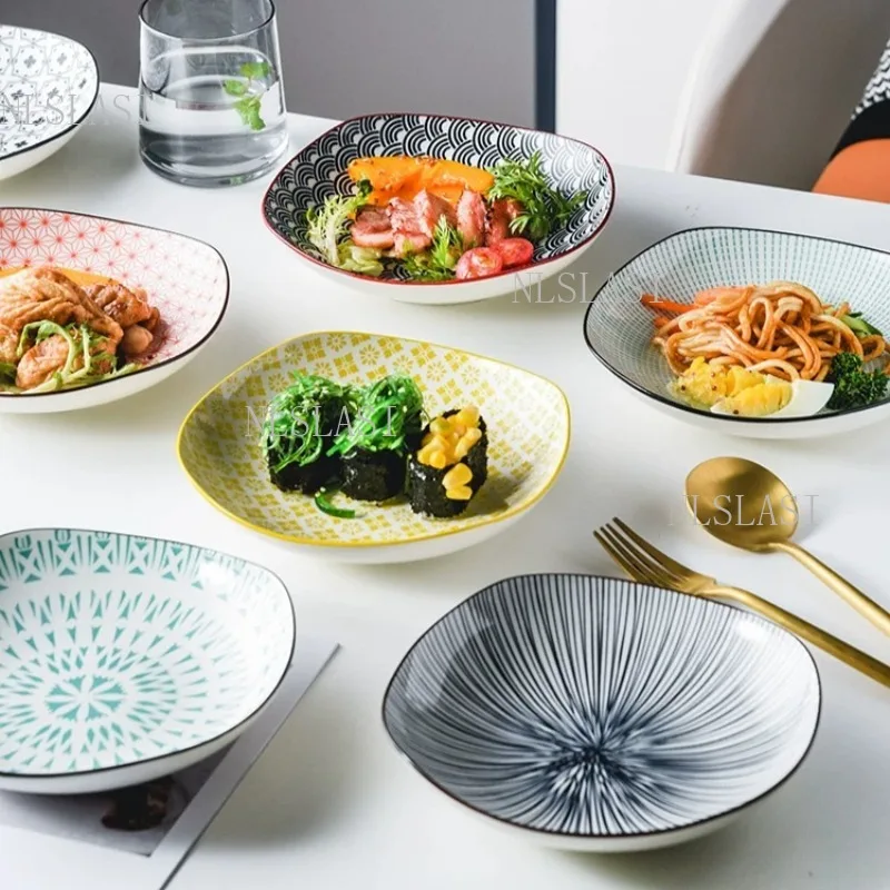 Japanese-style Household Ceramic Hand-Pulled Noodle Dishes Kitchenware Snacks Nuts Sushi Breakfast Cake Vegetable Salad Plate