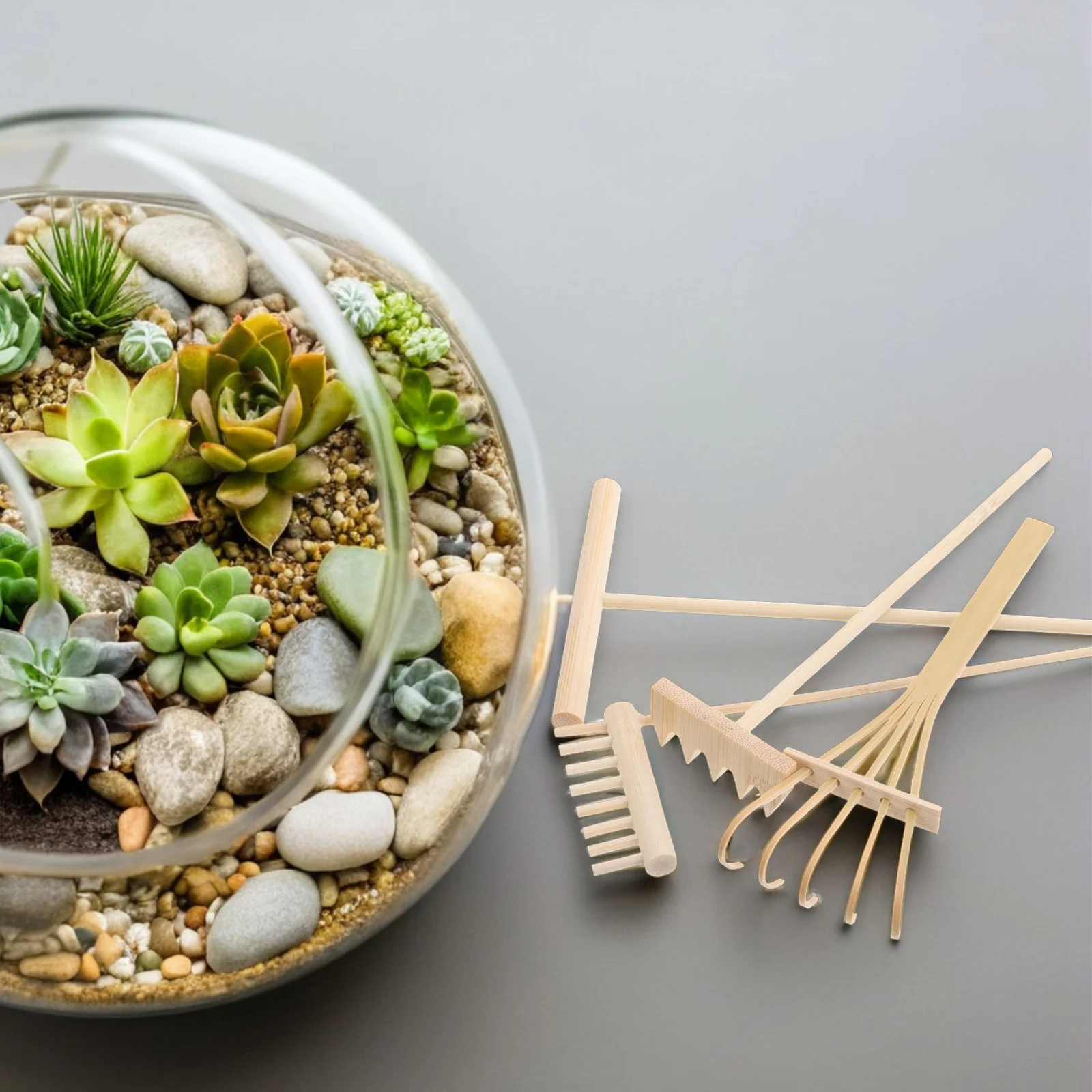 Tabletop Rake Tools 4 Pcs Mini Zen Garden Accessories Set Natural Wood Decor for Office Desk