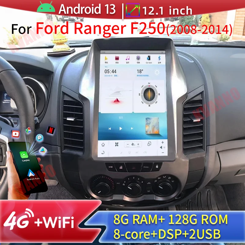

12.1" Wireless Carplay Display For Ford Ranger F250 2008-2014 Android13 Car Radio Stereo Multimedia Player GPS DSP FM 4G Screen