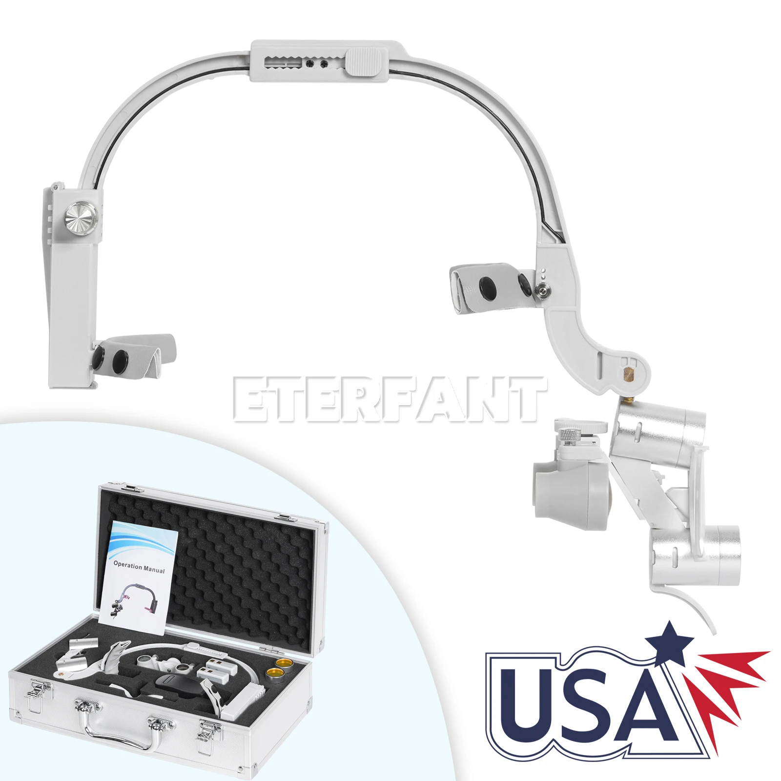 

ETERFANT 3.5X-420 mm Dental Surgical Headband Binocular Loupes with 5W LED Head Light 2 Leds Gray