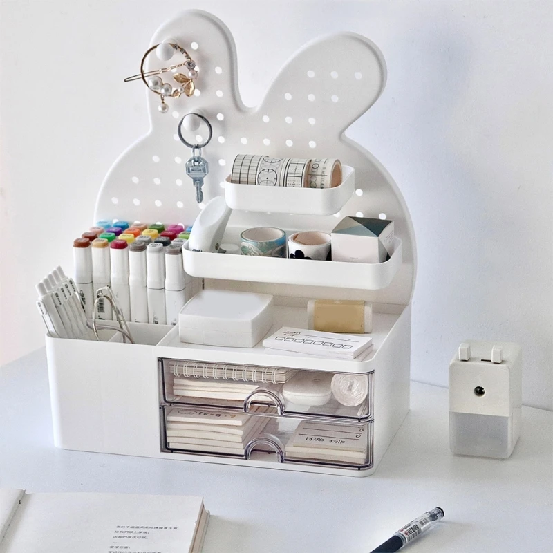 Desk Organizer Drawers Desktop Storage Organizers Pen Holder Makeup Organizers Hole Board Storage Box for Students