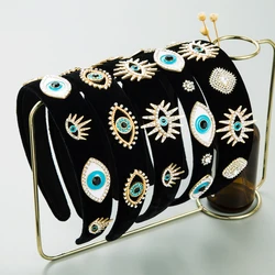 Korean Velvet Fabric Fashion Retro Oil Drop Devil's Eye Headband Female Rhine Stone Band Personalized Hair Accessories