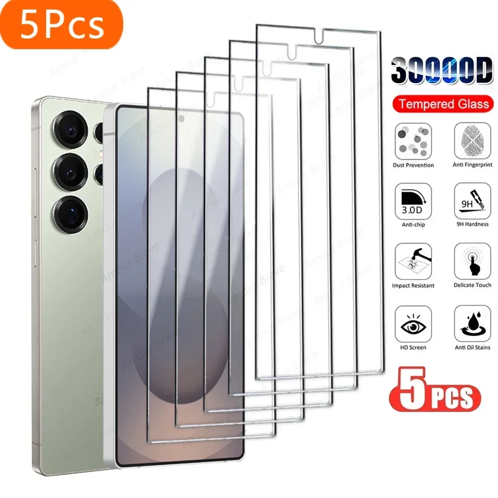 

5PCS HD Screen Protector For Samsung Galaxy S25 S24 Ultra 5G S23 S21 S20 FE S22 Plus Tempered Glass Fingerprint Unlock Glass