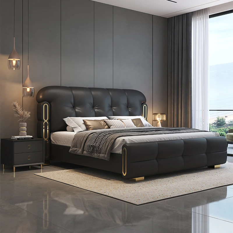 Modern Luxury Wooden Bedroom Furniture Soft Up-holstered Beds king Size Double Bed Frame Set with Drawers Storage Design Latest