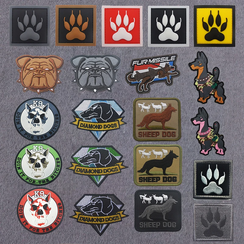 Tactical Dog Series Patch K9 Dog Paw Pattern Embroidered Applique Fastener Morale Military Sheepdog for Dog Collar Armband Badge