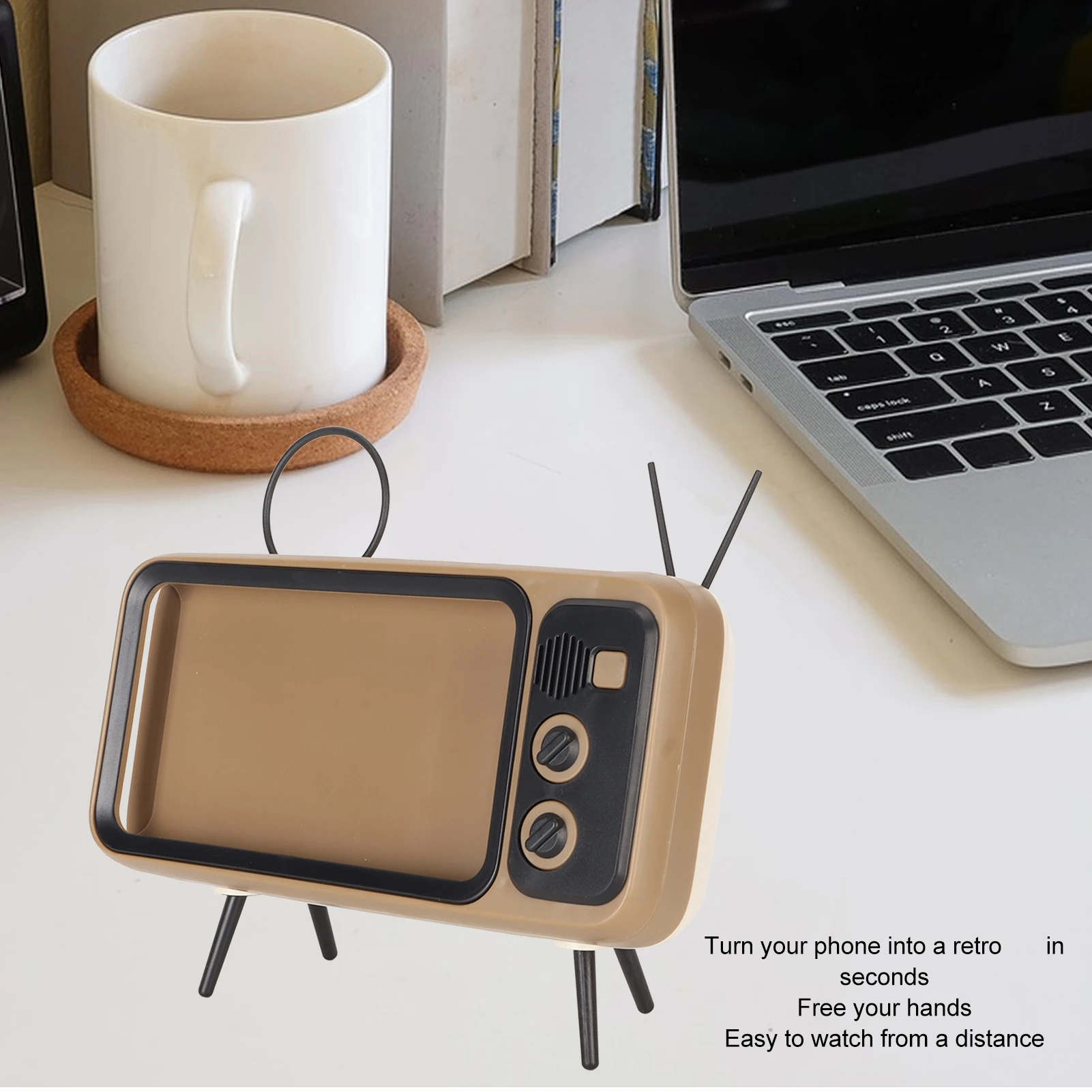 TV Style Phone Holder Scratch Resistant Desk Mobile Phone Stand Decorative Desktop Stable Structure Coffee Color Hands  for Dorm