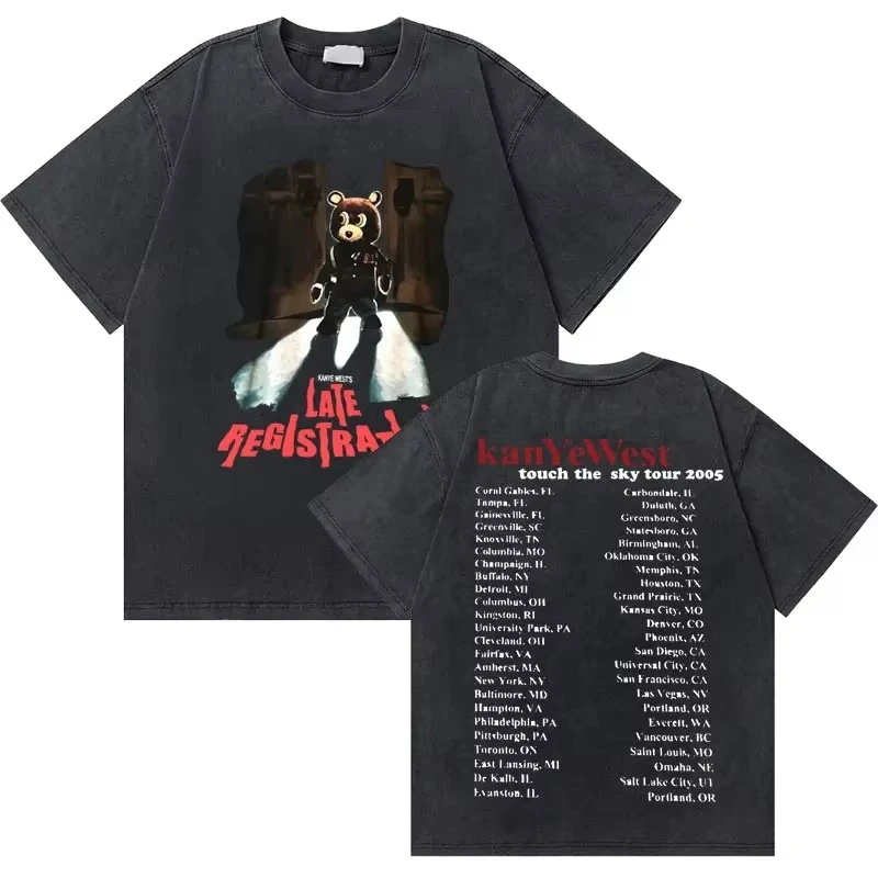 Hot Sale Rapper Kanye West Graduation Bear Graphic Print T-Shirt Men Women Washed Vintage Cotton Oversized Unisex hot product