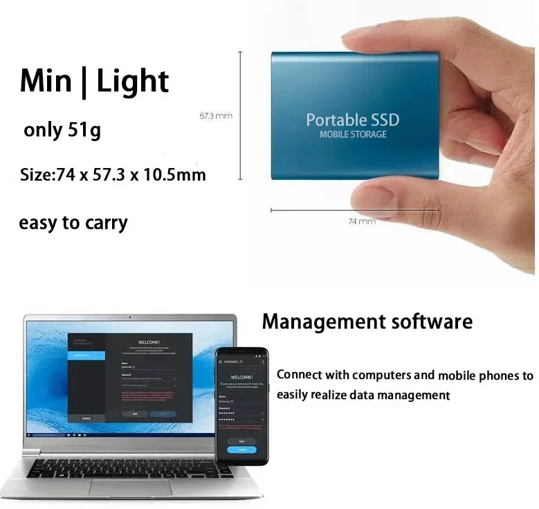 New 16TB Portable SSD External Hard Drive USB 3.0 Type C Solid State Drive High Speed Hard Disk for Laptop/Desktop/Phones