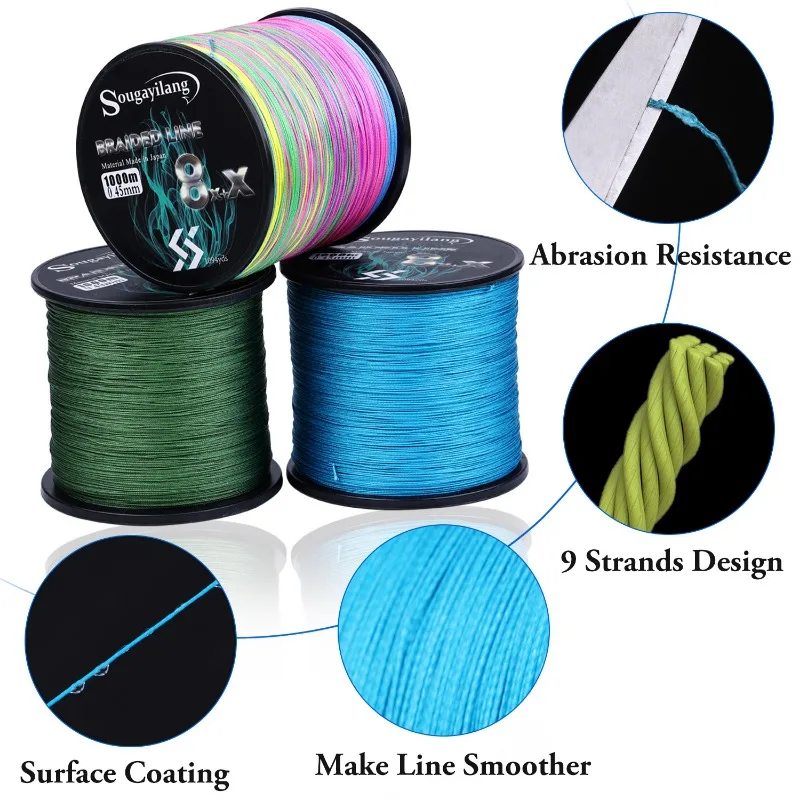 Sougayilang New 9 Strands PE Fishing Line 300M 500M 1000M Multifilament Fishing Wire Carp Fishing Line Tool Pesca