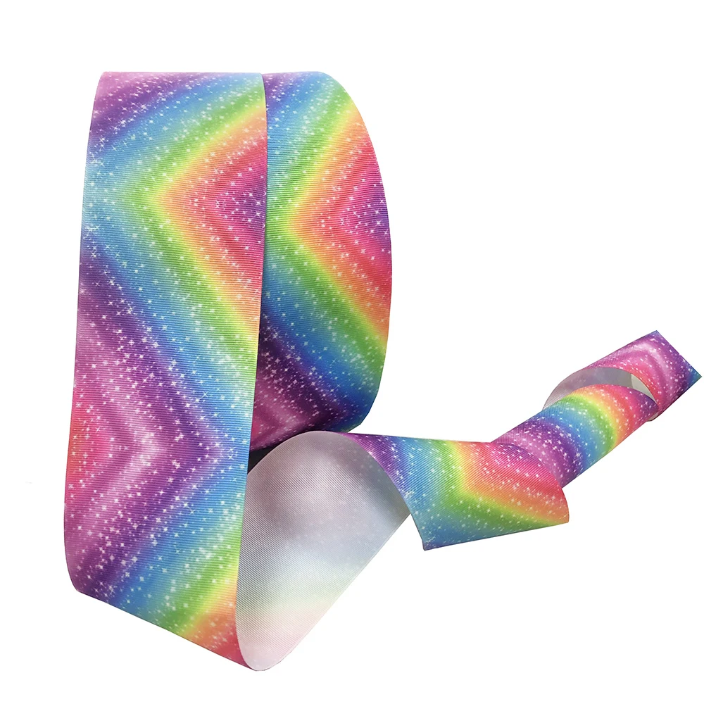 

3'' Width Gradient Colors Rainbow Printed Grosgrain Ribbon Headwear Hair Bow Diy Party Decor Ribbon