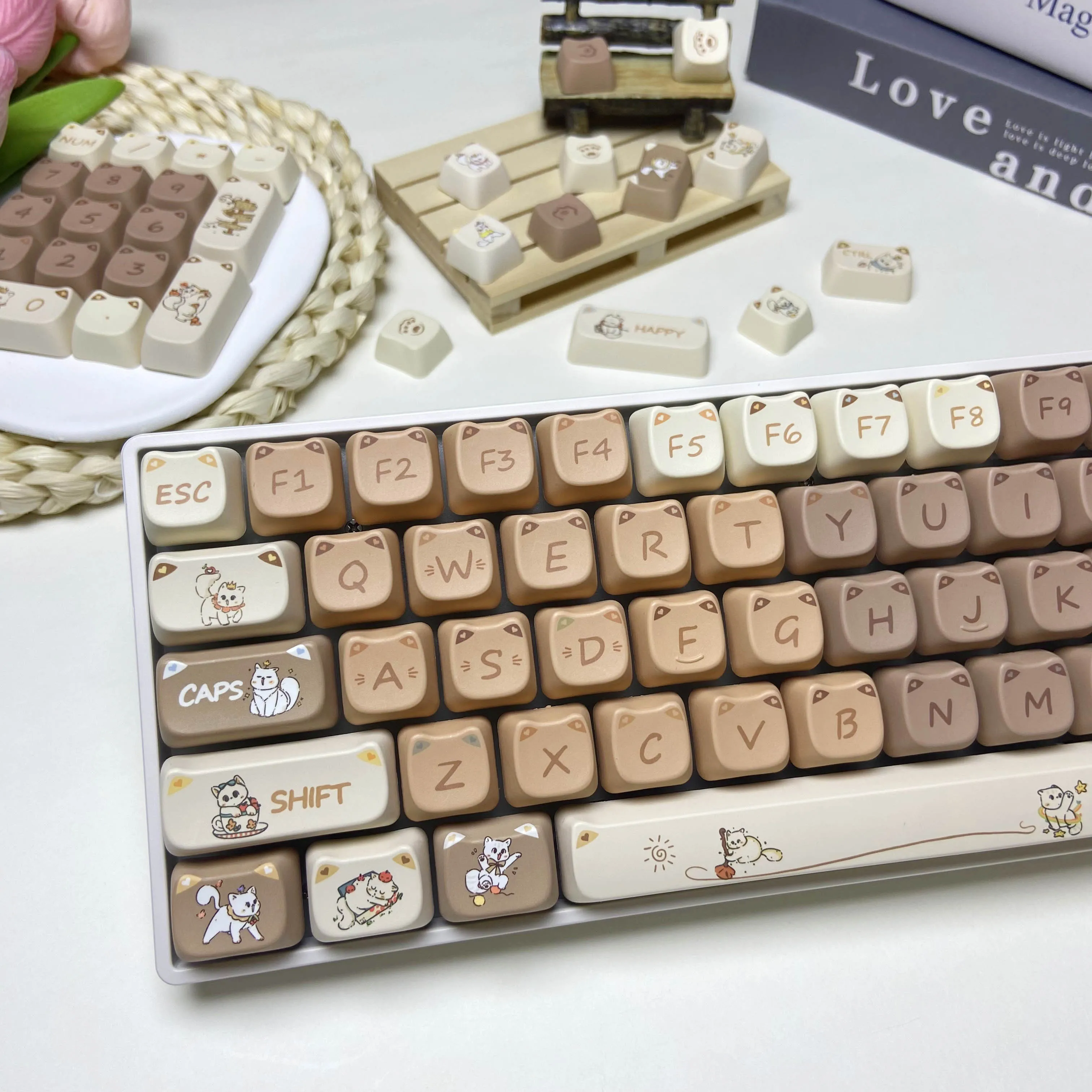 

Naughty cat Keycaps Thick PBT Cat Ears Cute Custom Keycap MAO Profile For 60% 75% 87% 100% layout MX Switch Mechanical Keyboards