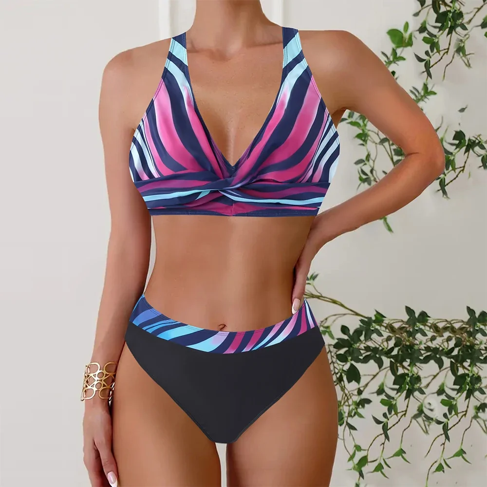 Dwuczęściowy strój kąpielowy bikini damski letni seksowny tankini patchworkowy wielokolorowy seksowny bikini strój kąpielowy na wakacje letnia odzież plażowa