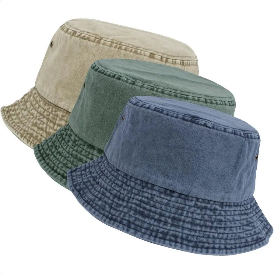 

Washed Cotton Bucket Hats Packable Summer Outdoor Cap Travel Beach Sun Hat Plain Colors for Men Women