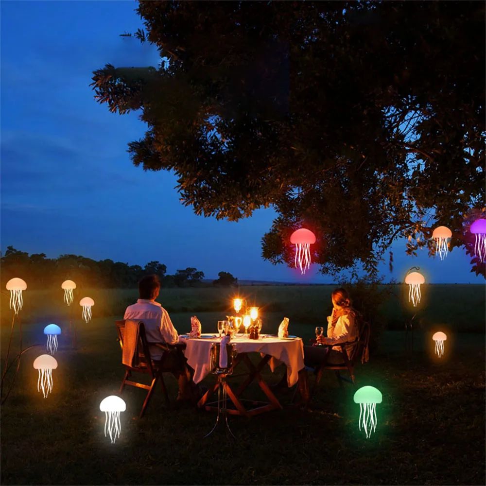 Modern Jellyfish Table Lamp USB Rechargeable Adjustable Color Changing LED Night Light with Polished Plastic Base